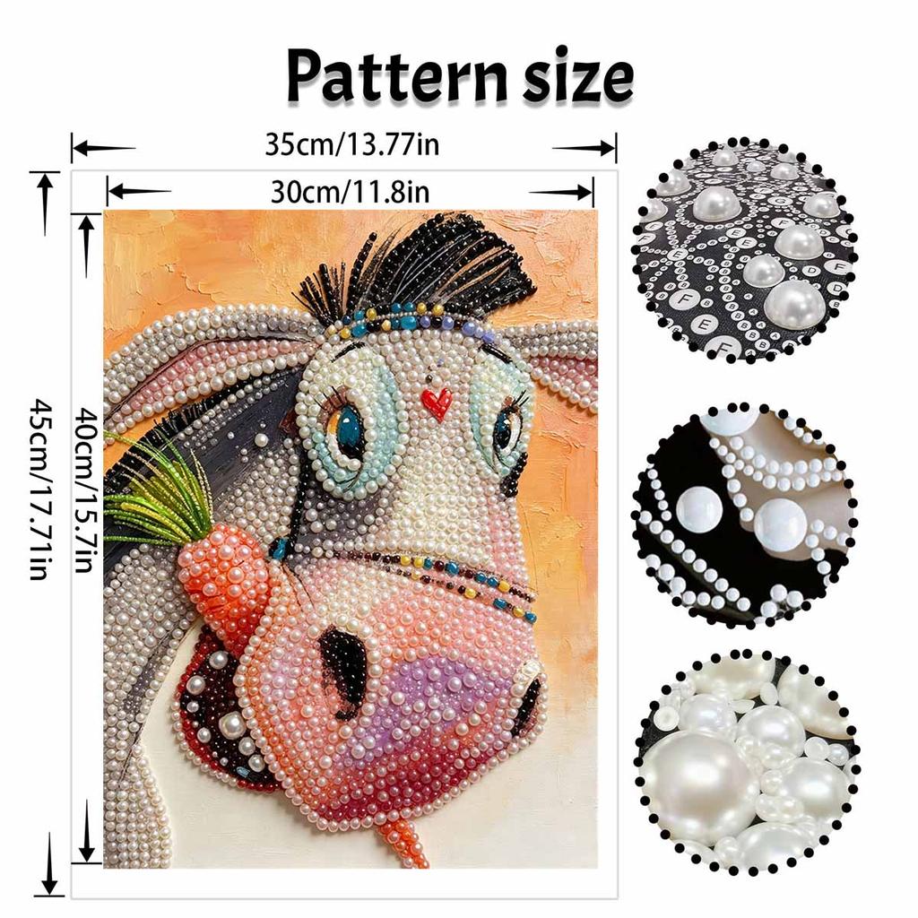DIY Pearl Painting Canvas Cute Donkey Eating Carrot 3D Bead Art Kit Relaxing Handmade Craft for Home Wall Room Decoration Birthday Gift
