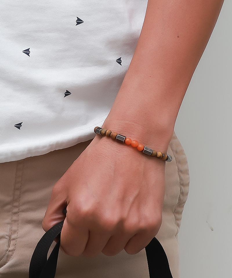Blancier Amber Flame Bm257B1214 Tiger Eye Natural Gemstone Men'S Bracelet