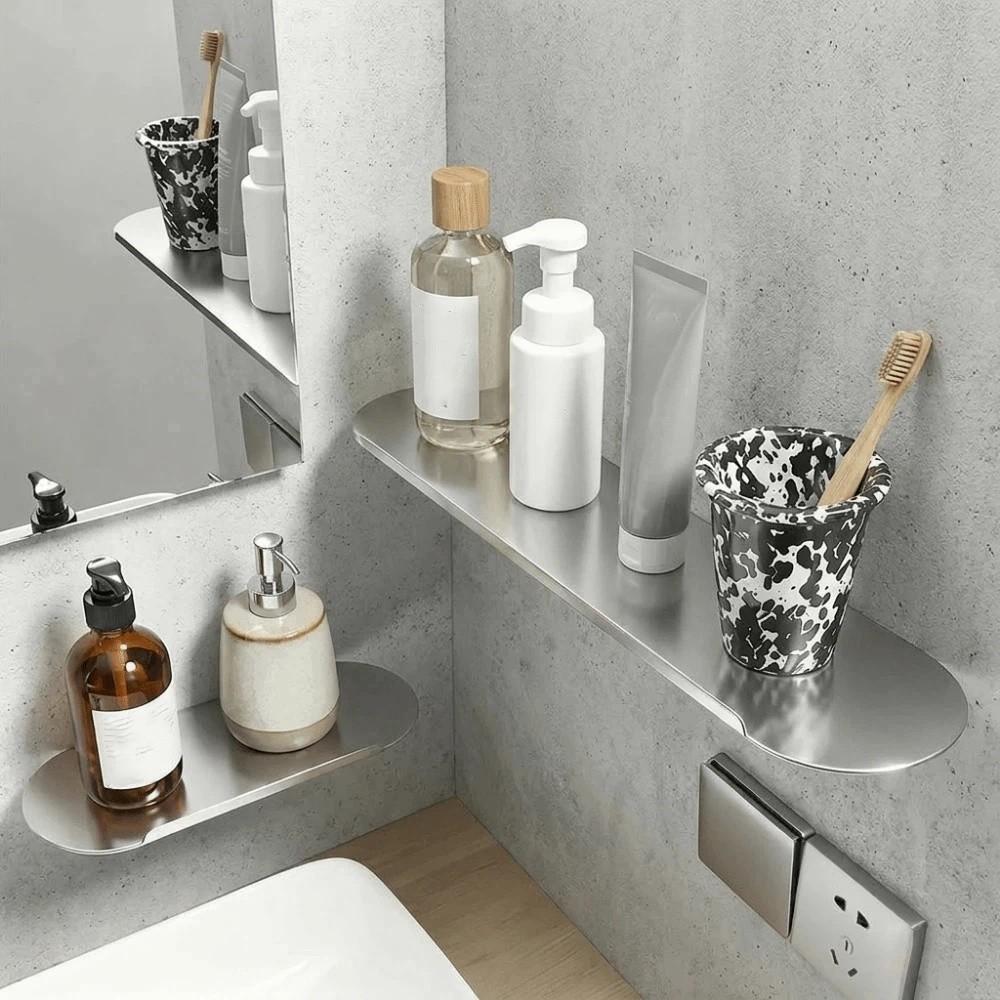 Stainless Steel Wall Floating Shelf Wall Mounted Spice Rack Simple Bathroom Storage Rack Kitchen