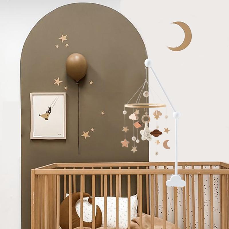 Baby Wooden Bed Bell Bracket Mobile Hanging Rattles Toy Hanger Baby Crib Mobile Wood Toy Cloud Shape Wood Holder Arm Bracket