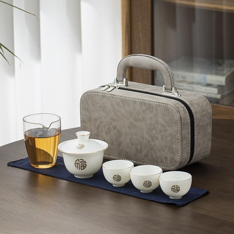Suet Jade Porcelain Portable Travel Tea Set Activity Souvenir Business Company Festival Gift Set