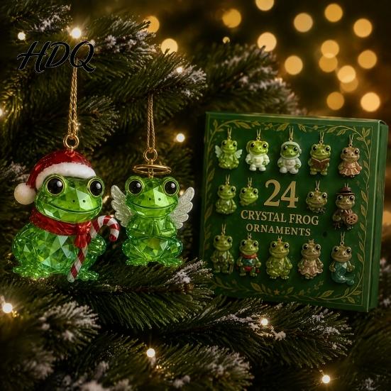 Christmas Advent Calendar 2026 Frog Calendar 24 Day Countdown Box with Desktop Ornament Sets Faux Crystal Ornaments Festive Tree Hanging Decor,