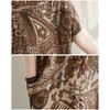 QICED Simple Fashion V-neck Long Dress Cotton Silk Print Summer Fat Plus Short-sleeved Crew-neck Dress