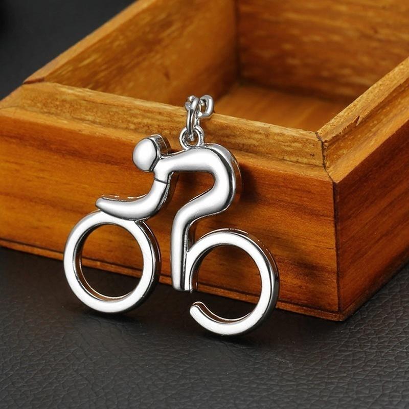 1pcs/2pcs Sport Man Keychain Metal Bicycle Bike Cycling Riding Keyring  Key Chains Hanging Accessories