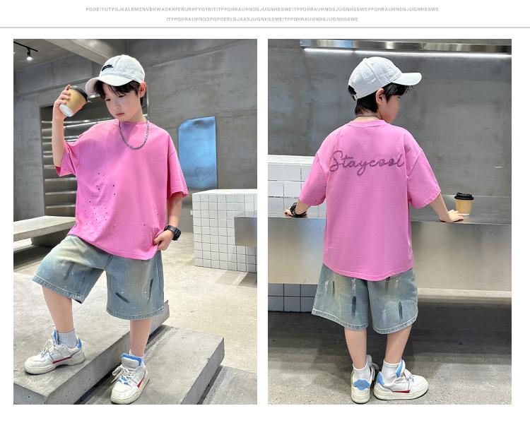 Boys' Summer Dress Set 2026 New Style Big Boys' Summer Loose Thin Short Sleeve Children's Korean Style Pi Handsome Top