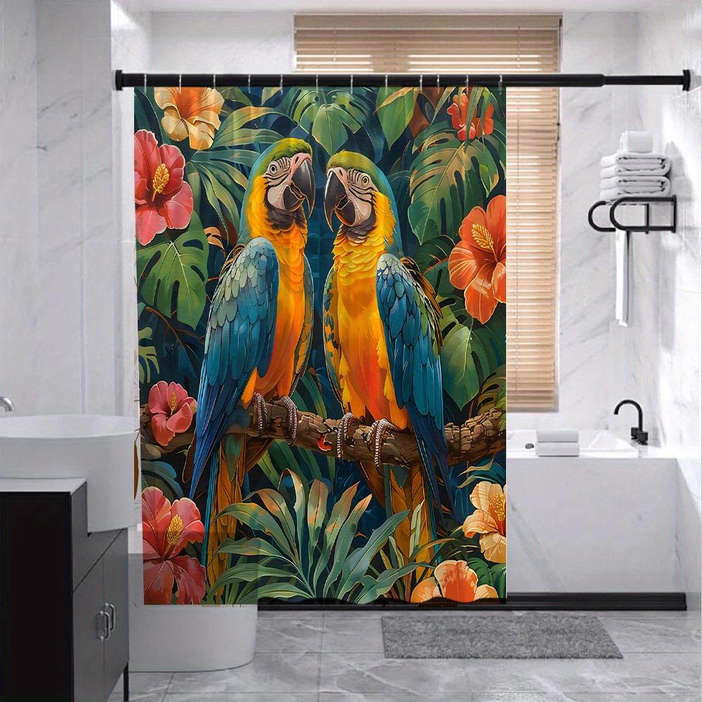 Vibrant Tropical Parrot Bath Curtain - Colorful Birds & Exotic Flowers, Waterproof Home Decor Adds Jungle Charm to Your Bathroom