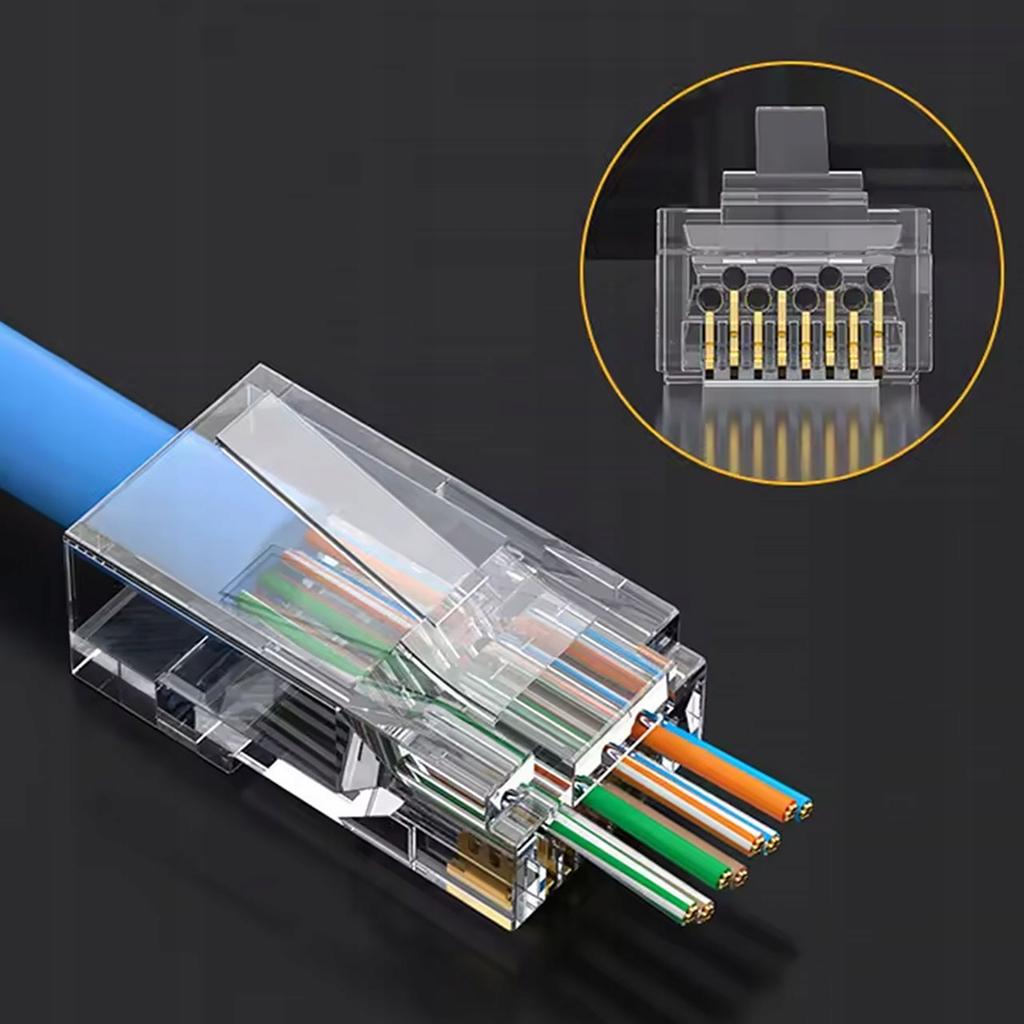 Rosfix Wtyki RJ45 6e EasyPass – Przelotowe Wtyki Sieciowe UTP | 100 Szt. | Kategoria 6e | 8P8C | Do Skrętki LAN