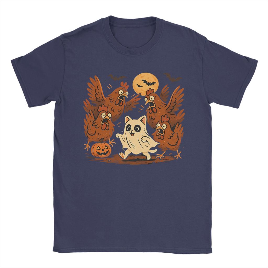 Harajuku T-shirt Sommar Konstig Kattunge Spökkatt Meme Halloween Nyhet T-shirt för Vuxen Het Rea Kort Ärm