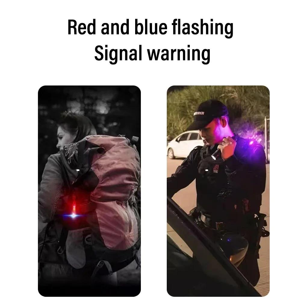 Mini LED COB Flashlight USB Rechargeable Torch Keychain Lamp Portable Pocket Outdoor Camping Working Lantern with Red&Blue Light