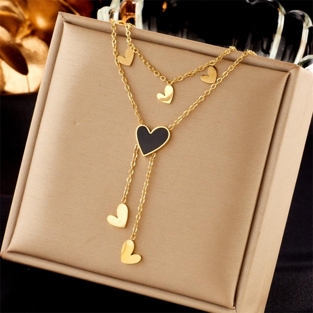 Titanium Steel Women Choker Multi-layered Punk Neck Chain Fashion Pearl Heart Necklace  Summer