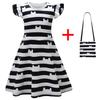 Girls Cosplay Print Dress with Bow Sleeves Princess Costume for Kids with Handbag