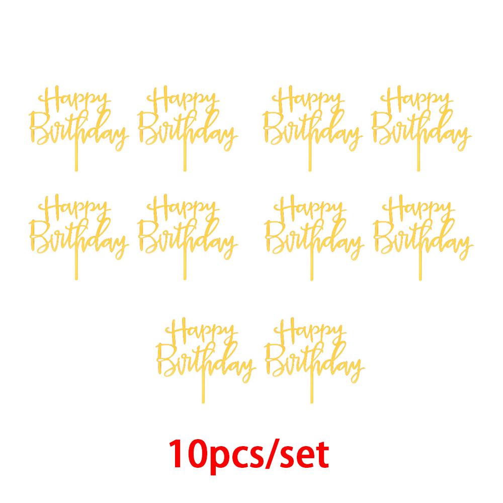 10pcs Plastic Giltter Happy Birthday Cake Topper Bling Decoration Sign Happy Birthday Acrylic Cake Topper Birthday Dessert Decor