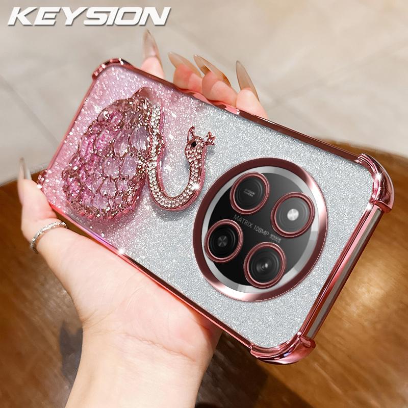 KEYSION Shockproof Plating Phone Case for HONOR X9c 5G Clear TPU Glitter Jewelled Swan kickstand Cover for Huawei Magic7 Lite 5G
