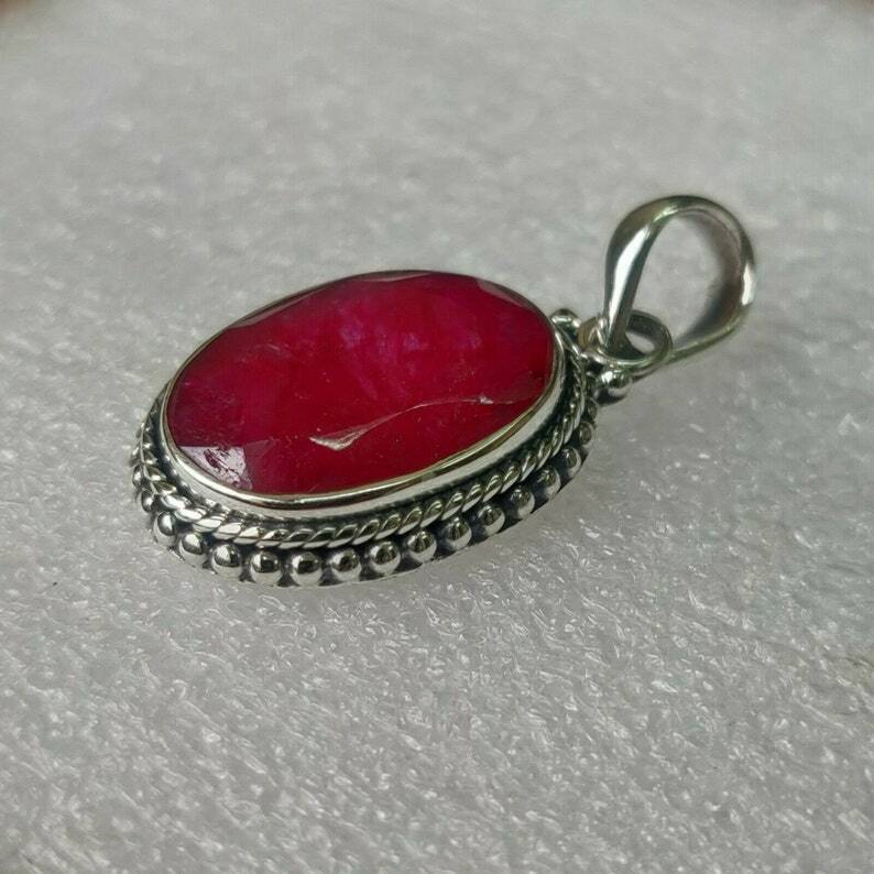 925 Solid Sterling Silver Red Ruby Gemstone Handmade Teardrop Pendant For Beloved For Men & Women