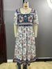 2024 Summer Bohemian Print Women's Maxi Dress with Round Neck and Short Sleeves