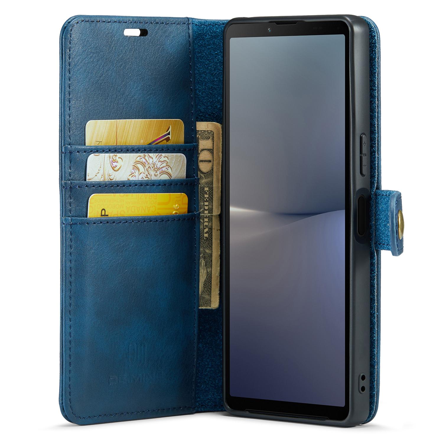

DG.MING Detachable Magnetic Phone Case for Sony Xperia 10 V Shockproof Split Leather Wallet Phone Cover Blue