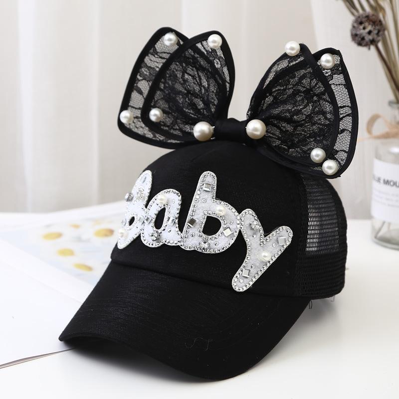 Children Big Bow cartoon Baseball Cap Cute Girls Pearl Snapback caps Sun Caps Mesh Rabbit Ear UV Protection Summer Hats boy