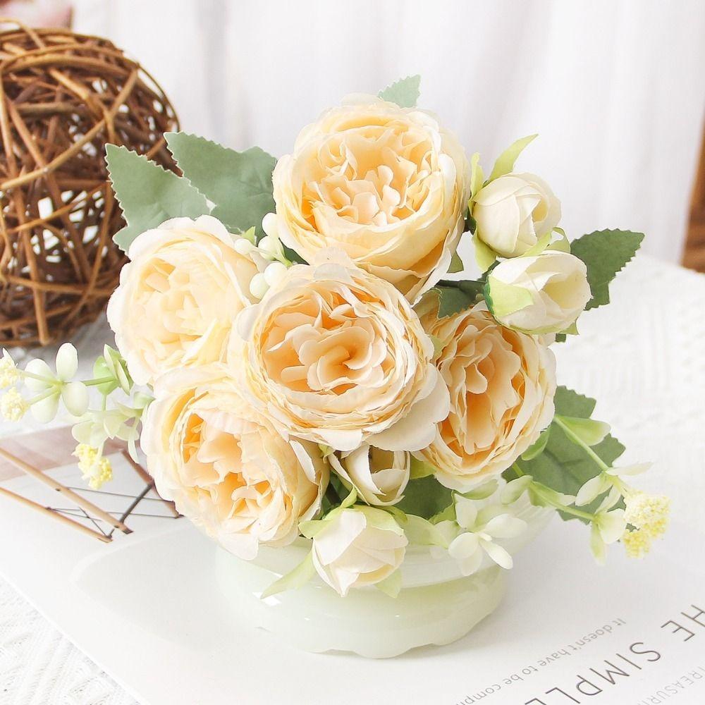 Elegant Pink Small Peonies White Rose Realistic Artificial Flowers Beautiful Fake Flowers Wedding Garden