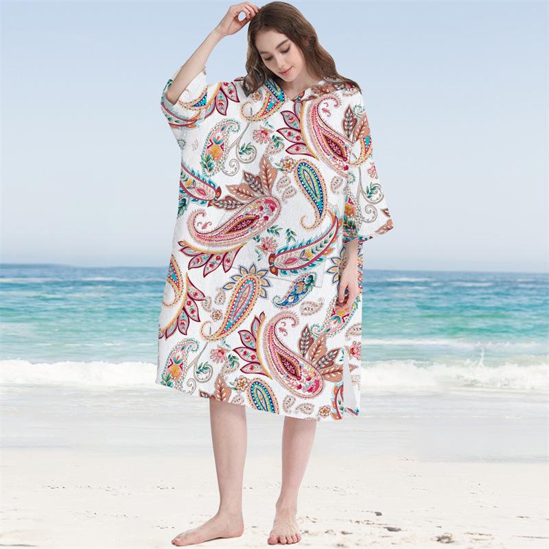 Microfiber Quick-Dry Hooded Beach Poncho Bathrobe for Adults