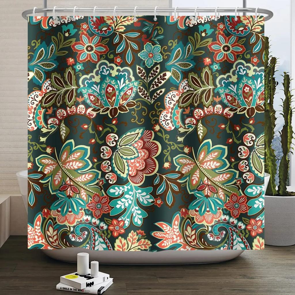 Boho Floral Shower Curtain for Bathroom,Paisley Mandala Shower Curtains,Colorful Bathroom Curtain,Durable Waterproof Bath Screen