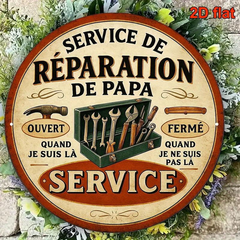 Tin Sign Service De Rparation De Papa Metal Plaque Wall Decor Vintage Home Office Bar Man Cave Wall Art 20x20cm(8x8inch)