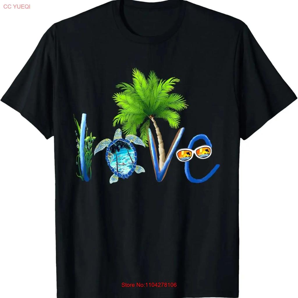 Tropical Beach Love Sea Turtle Palm Tree Summer Vacation T Shirt Vintage Washed Top For Everyday Wear Comfortable Slightly Soft