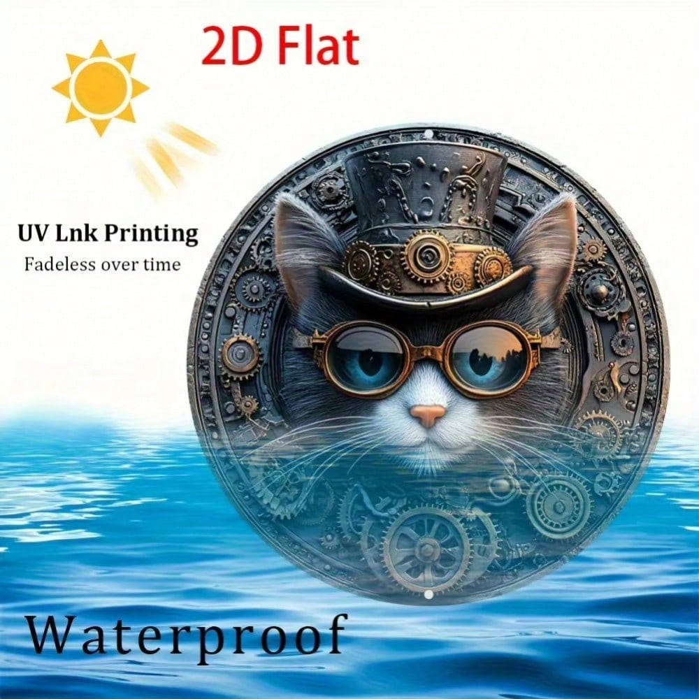 Vintage Steampunk Cat Metal Wall Art Rustproof Aluminum Home Decor