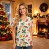 Women's V-Neck Short-Sleeve Work Shirt with Pockets Christmas Print Caregiver Uniform Top