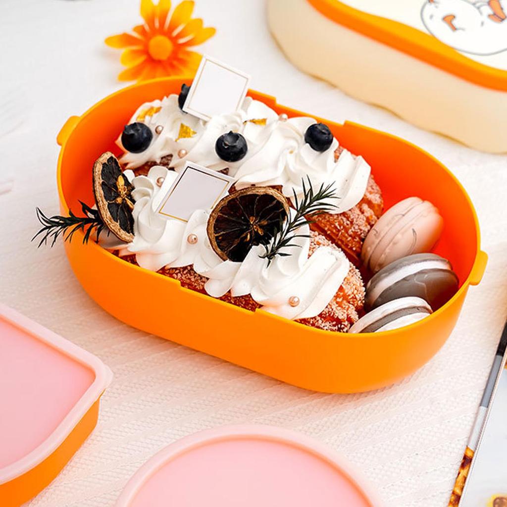 Lunch Box 2 Tier 3 Compartment Large Capacity Microwavable Cute Portable Bento Lunch Box Orange