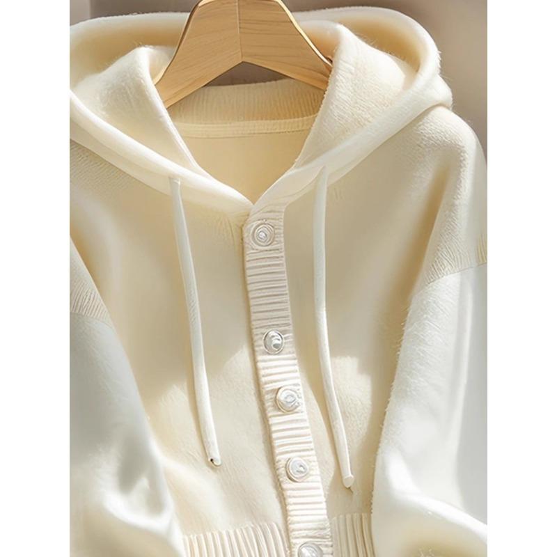 

Осень и зима новый вязаный свитер с капюшоном женский ленивый стиль свободный и тонкий мягкий восковой свитер топ XXL белый