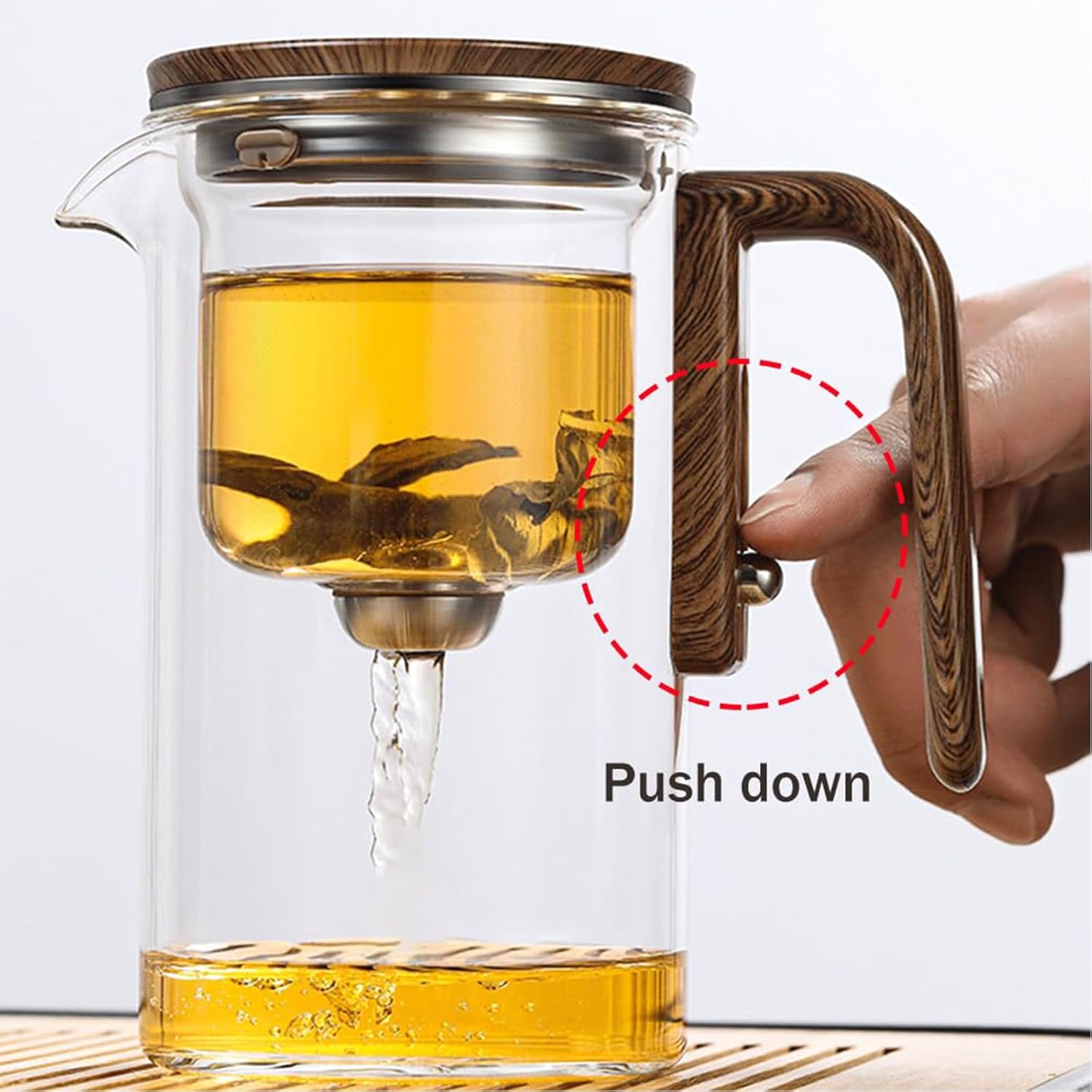 Teiera Magnetica Harmony Pot In Vetro Borosilicato, 800 Ml, Con Infusore Separatore D'acqua E Manico In Legno