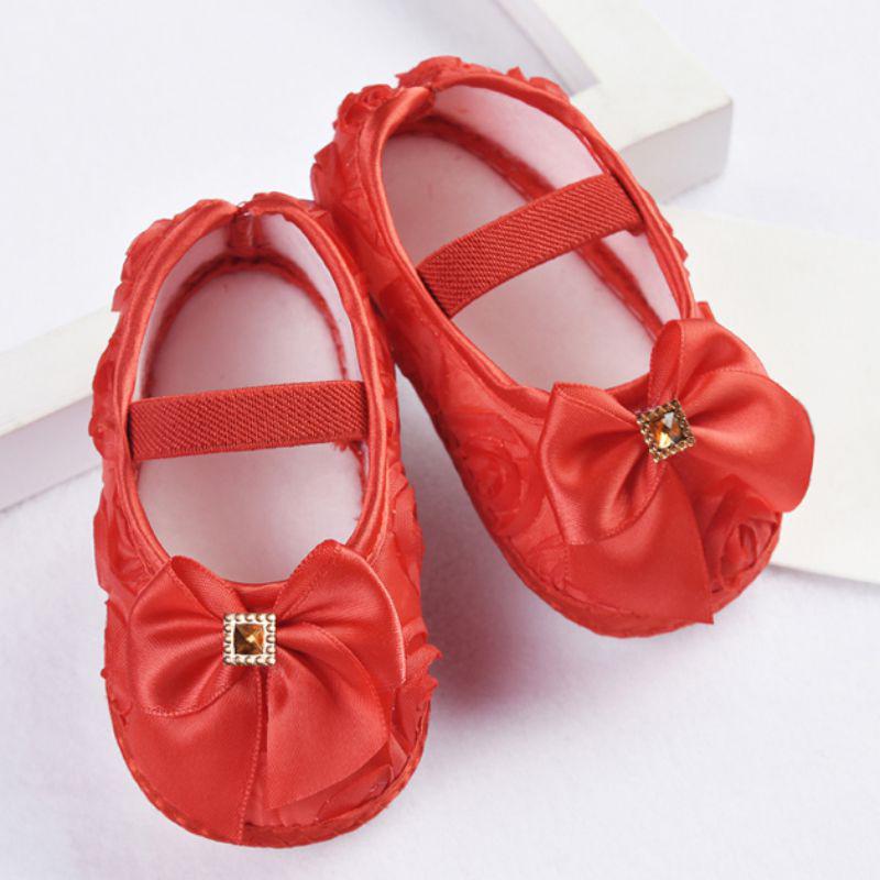 Newborn Baby Girl Shoes First Walkers Lovely Sneakers Infant Kids Girls Rose Flowers Bow Princess Shoes