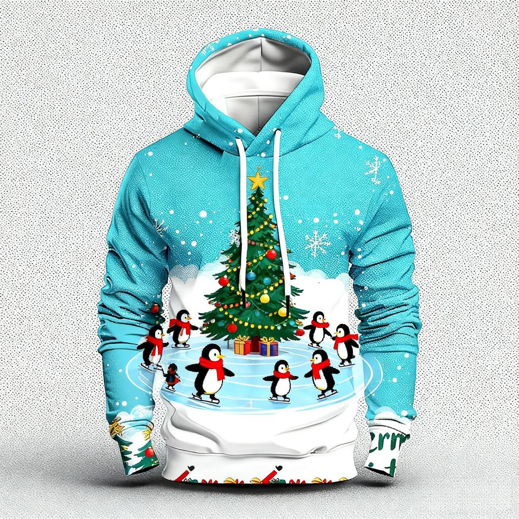 Autumn Winter Large Christmas Series Digital Printed Pattern Hoodie Warm Comfortable Versatile Men Women Christmas Atmosphere Casual Hoodie