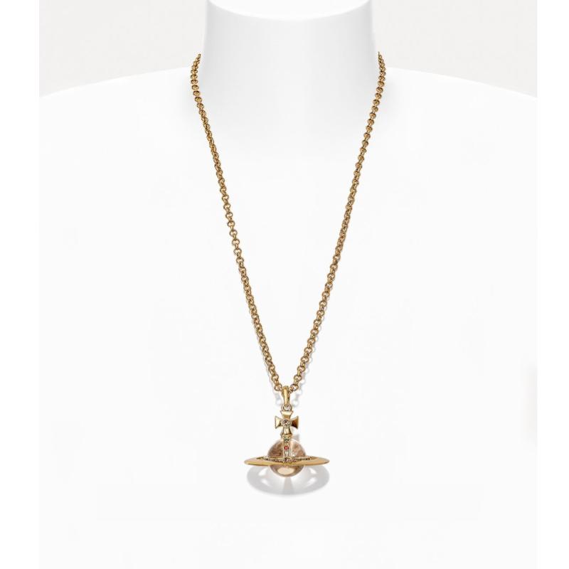 Vivienne Westwood New Small Orb Large Saturn Transparent Ball Pendant Necklace Unisex necklace Brass Gold 63020096R001R001