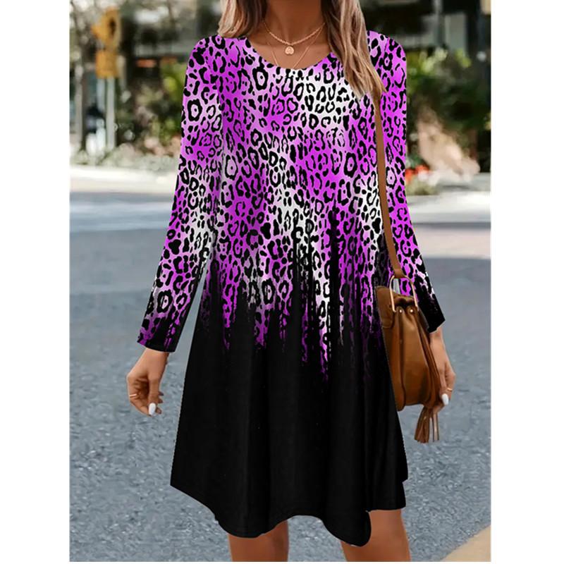 Women Long Sleeve O-Neck Casual Loose A-Line Dress Autumn 3D Floral Printed Dress Vintage Elegant Lady Dress Vestidos De Muj