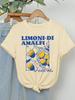 Limoni Di Amalfi Lemon Graphic Women's New Trend Collection Crew Neck Lettering Casual T-Shirt Summer Fashion Tee Tops