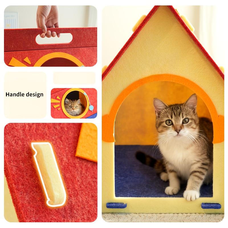 Handheld House Shape Cat Bed Felt Pet Nest Portable Cat Cave Home Pet Supplies Soft Resting House Kitten Household Pet Accessory