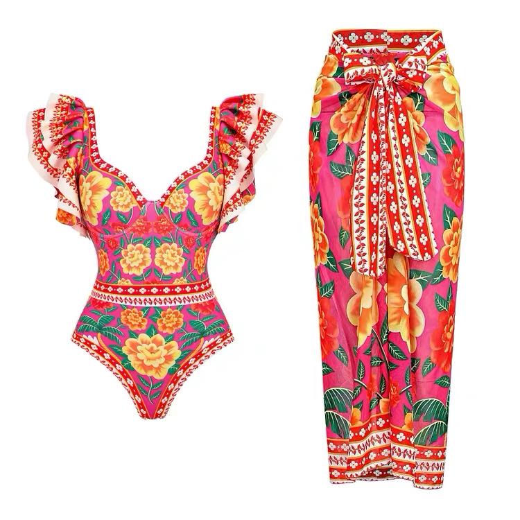 2025 European & American Chic Swimwear Set: Sexy One-Piece & Two-Piece with Slimming Chiffon Skirt