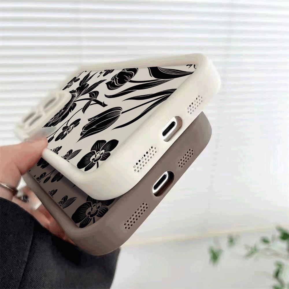 Black Floral Silhouette Phone Case for Xiaomi Redmi Note 14 13 12 11 10 9 8 7 Pro Shockproof Anti-Slip Soft TPU Cover