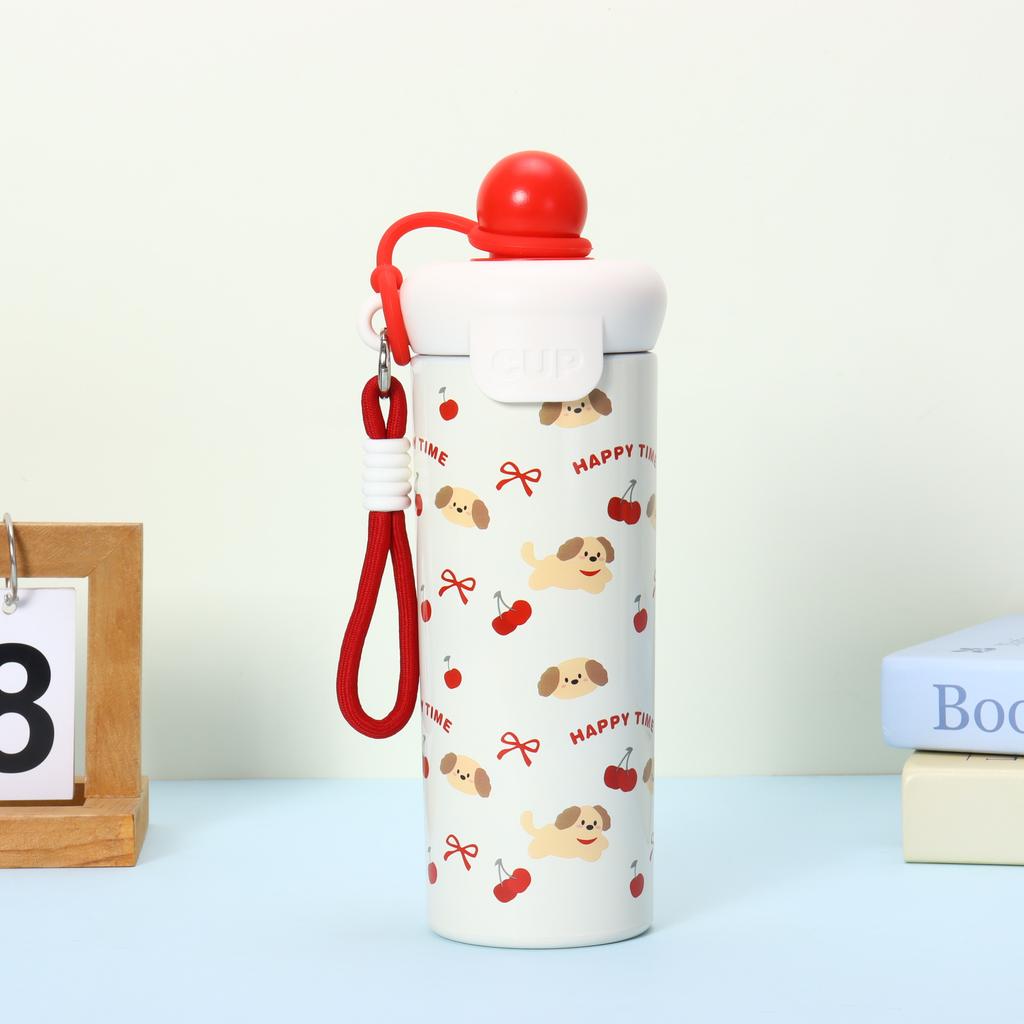 Water Bottle Float Thermos Cup Stainless Steel Straw Cup Cartoon Water Cup with Rope Coffee Cup