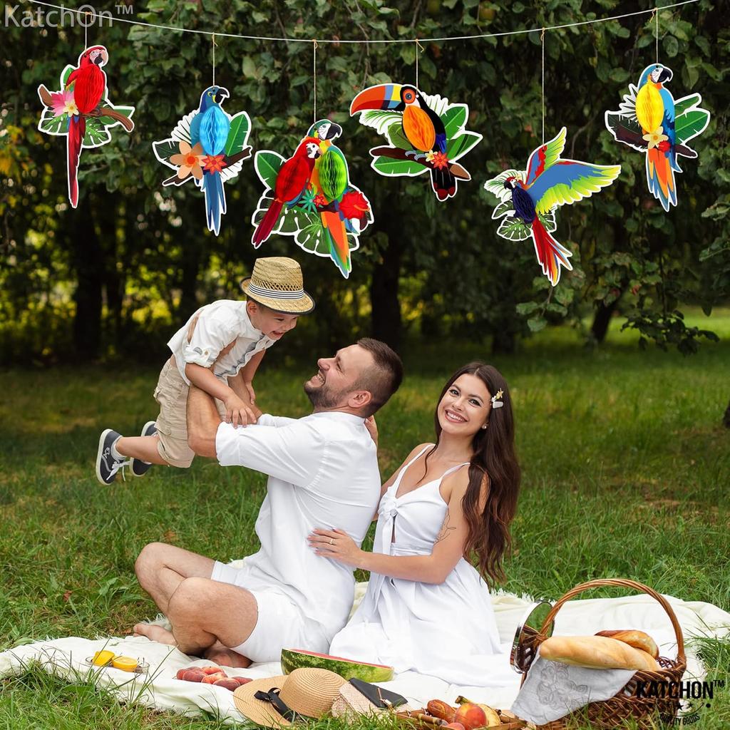 KatchOn, Large Tropical Birds Honeycomb Cutouts - 9x7.7 Inch | Paper Bird Decorations, Luau Party Decorations, Hawaiian Party Decorations, Rainforest