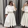 Women's White Tassel Feather Shirt & High-Waisted Midi Skirt Set