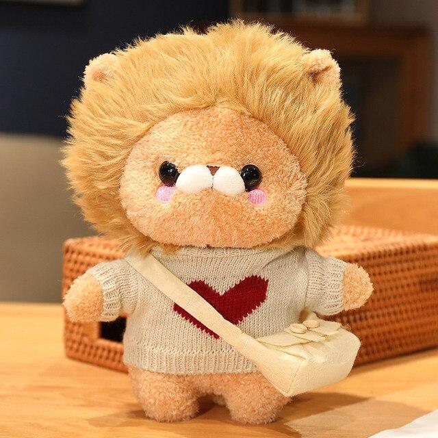 1pc 30cm Kawaii Golden Lion With Clothes Peluche Toys Lovely Lion Wears Sweater Pouchs Stuffed Soft Animal Toy For Children Gifts