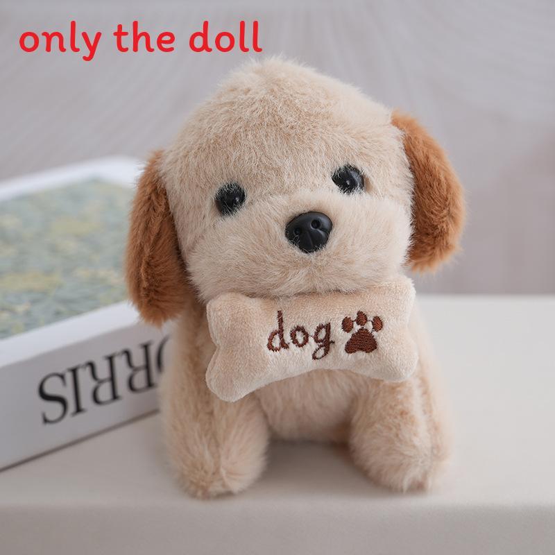 Sitting Cute Dog Plush Toy With Bone Decor And Letter Embroidery For Gift Kids