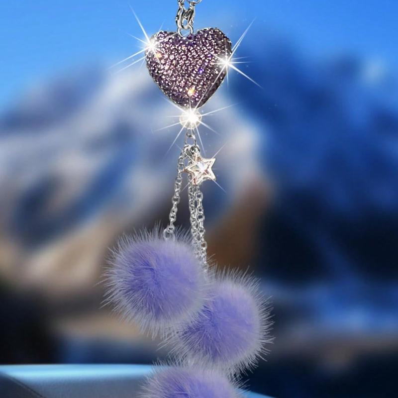 1pc Diamond Encrusted Heart Shaped Pendant Car Rearview Mirror Charm, Women's Car Accessory, Auto Decor