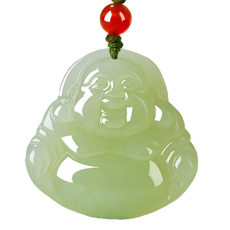 Women's Natural Xinjiang Hetian Jade Laughing Buddha Pendant Necklace - Perfect Gift for Girlfriend