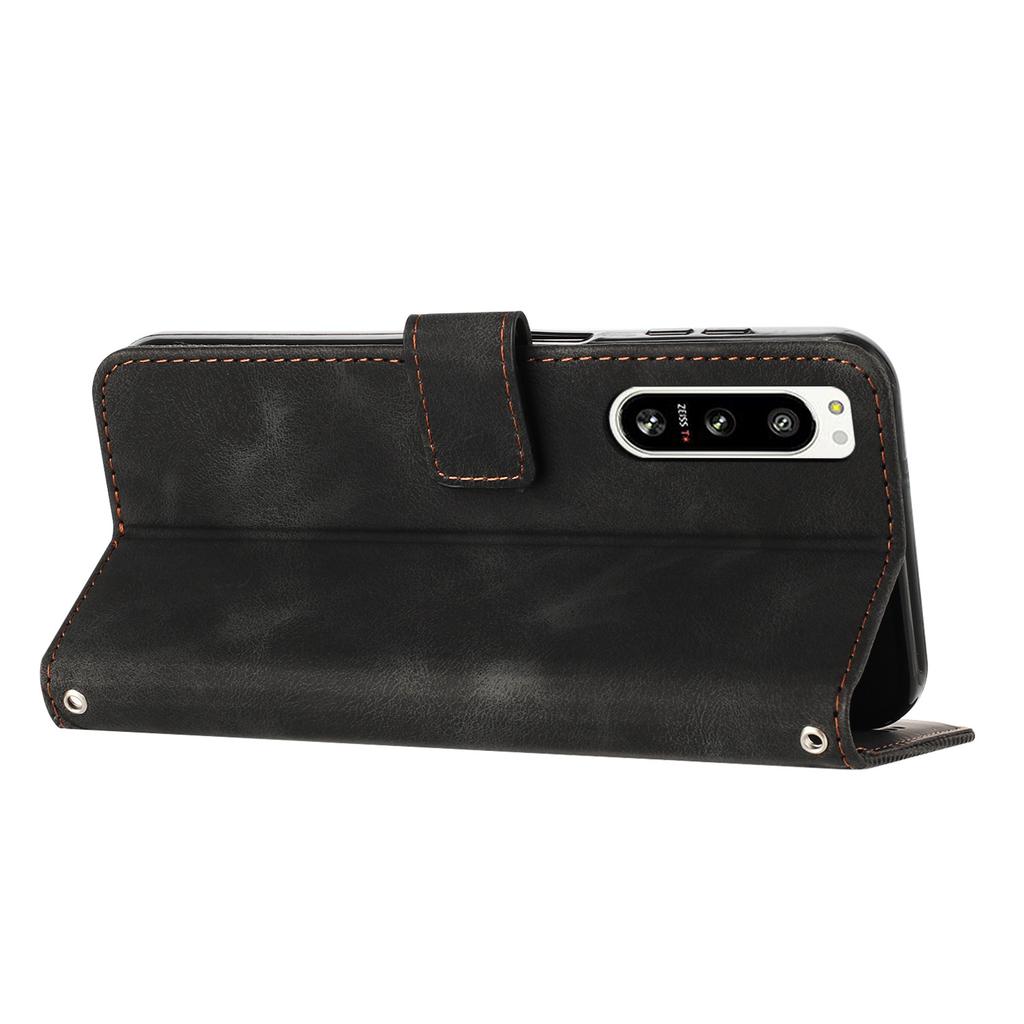 Shockproof PU Leather Case for Sony Xperia 5 IV 5G,Triangle Imprinted Phone Cover Stand Shell Wallet