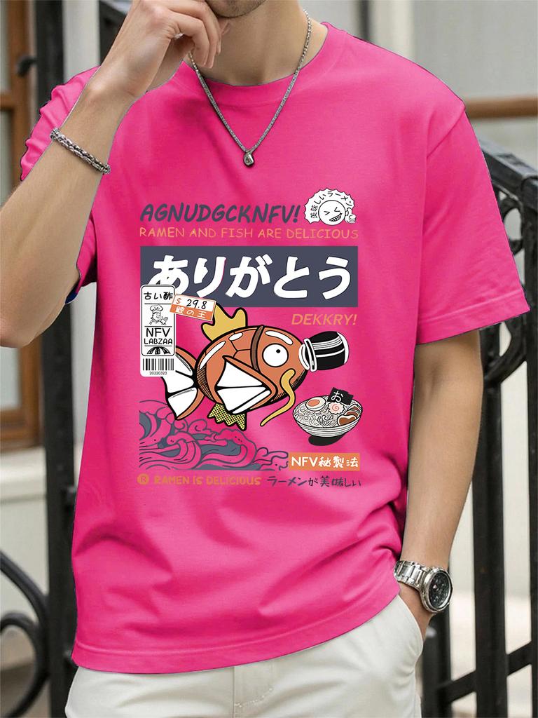 Harajuku Fish Eating Noodles Printing TShirts Womens Summer Cotton Tops ONeck Soft Loose Short Sleeve T Shirts Casual Clothes
