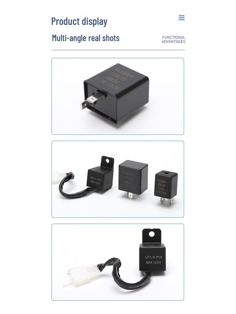 Motorcycle 12V/24V-72V Two-Pin Electric Vehicle Turn Signal Relay.