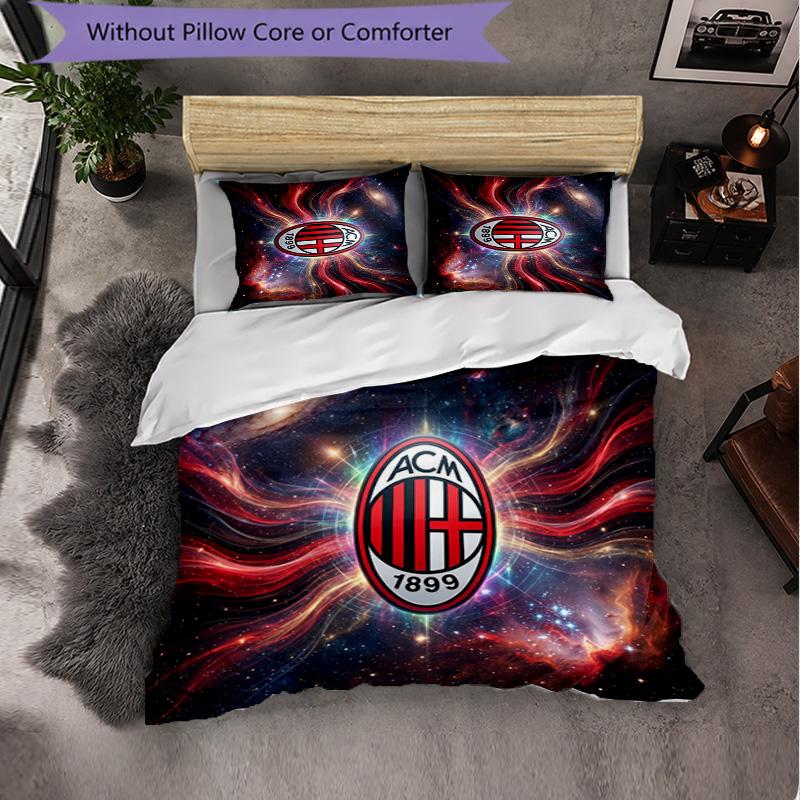 Set Lenzuola AC Milan Modello 3 Pezzi Morbida Copripiumino in Microfibra con Federe per Camera da Letto